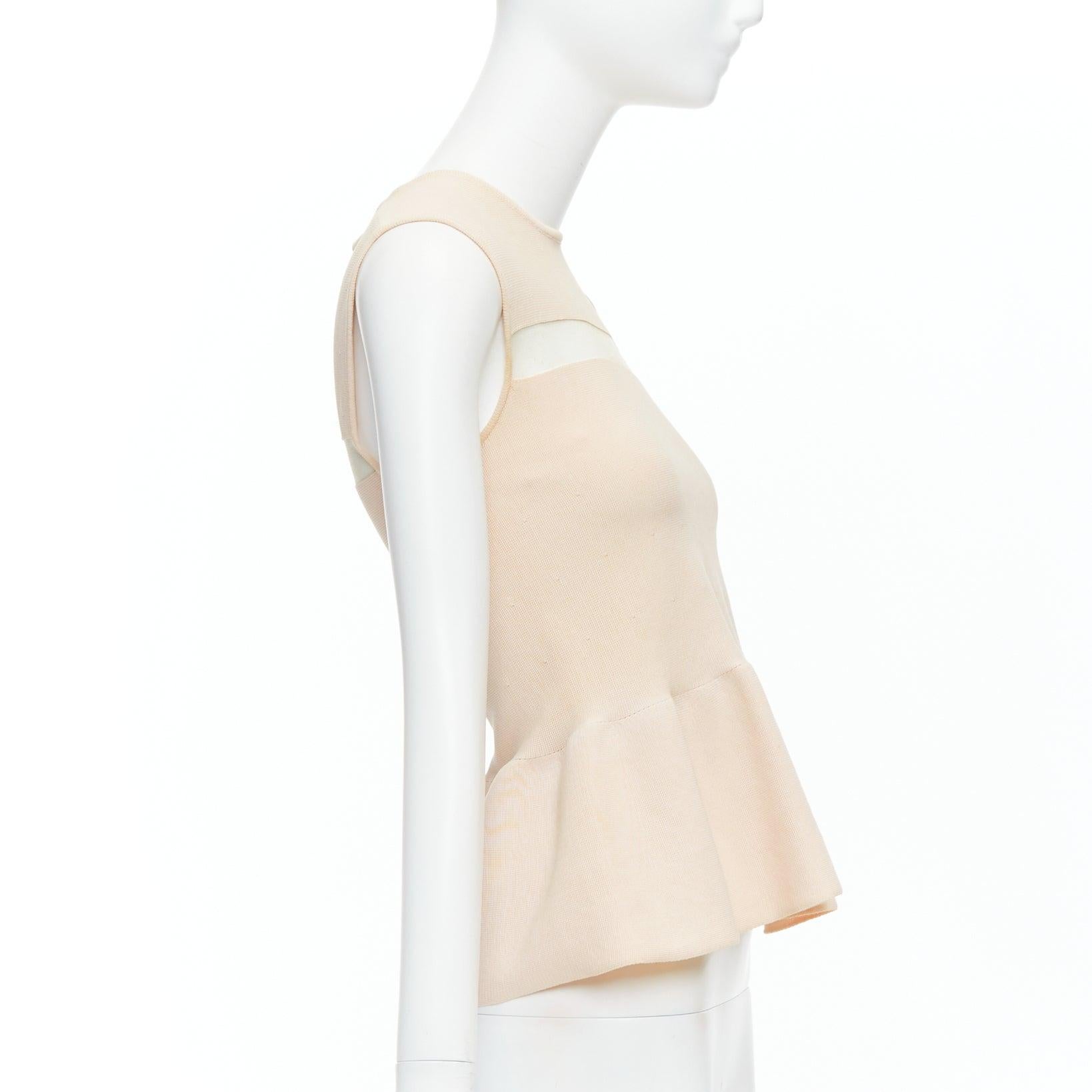 GIAMBATTISTA VALLI nude cotton sheer panel peplum top XXS In Fair Condition For Sale In Hong Kong, NT