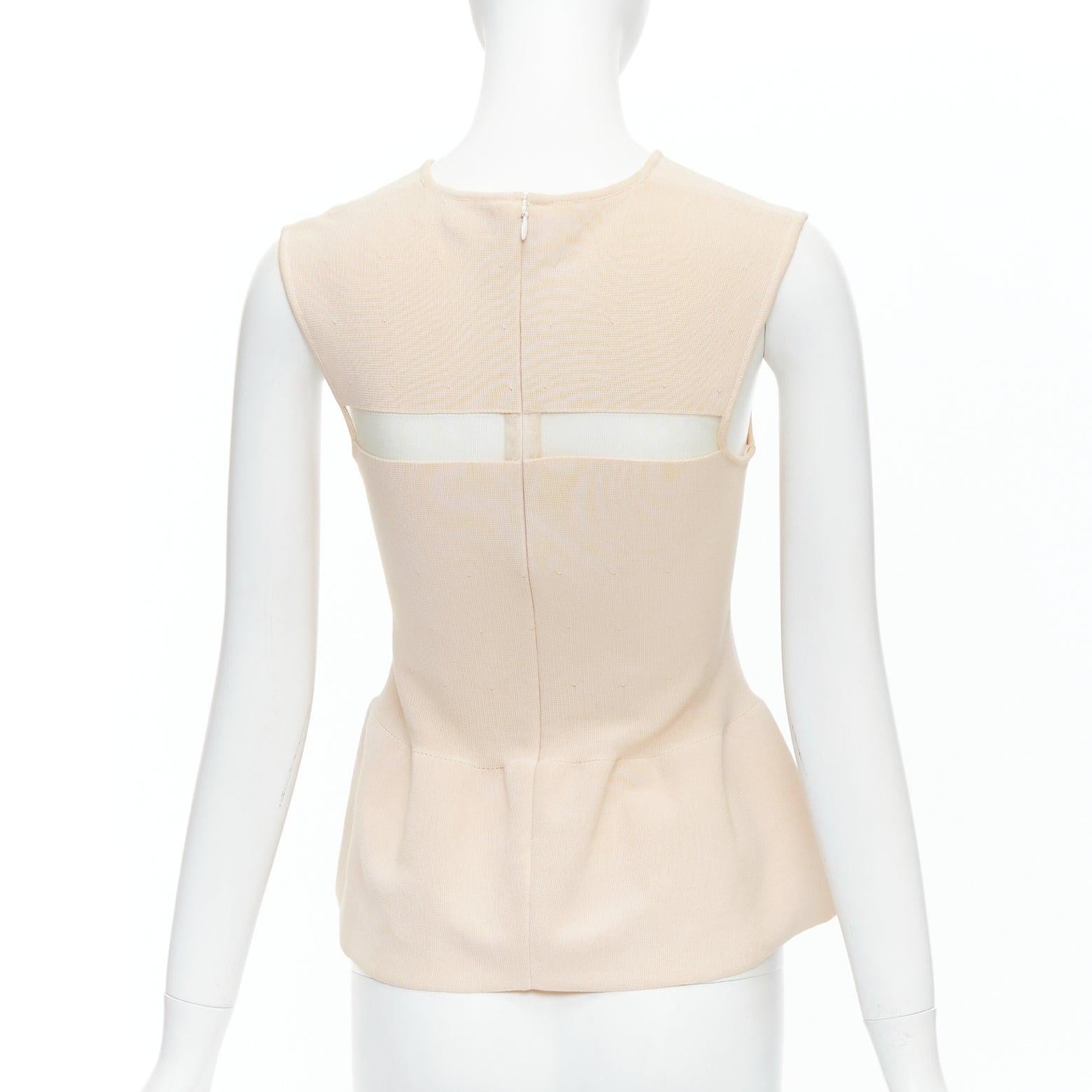Women's GIAMBATTISTA VALLI nude cotton sheer panel peplum top XXS For Sale
