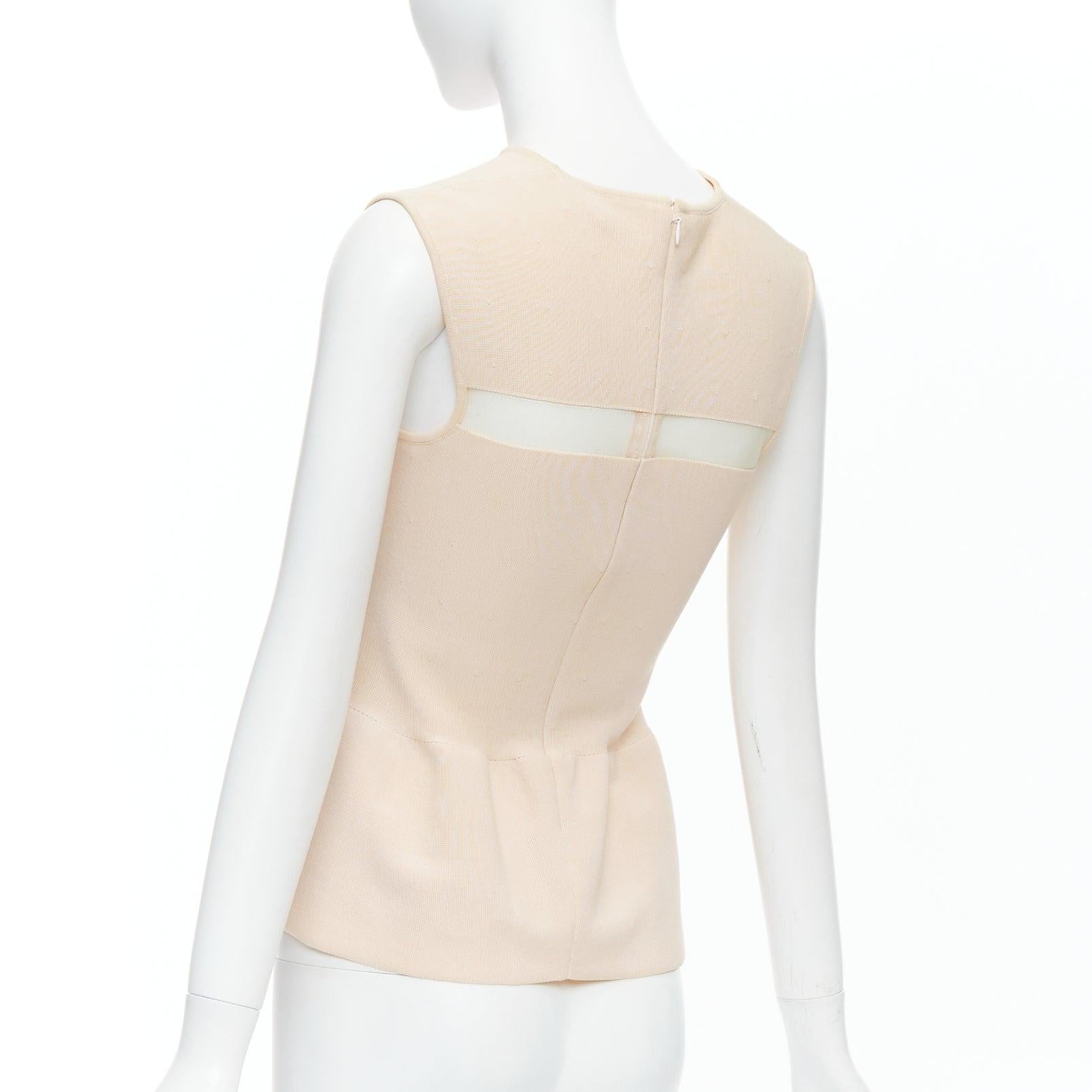 GIAMBATTISTA VALLI nude cotton sheer panel peplum top XXS For Sale 1