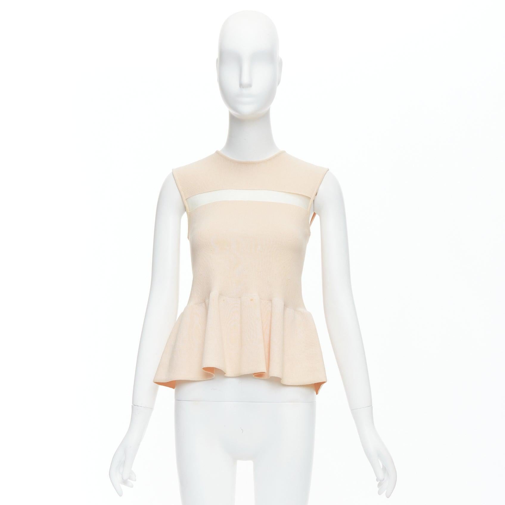GIAMBATTISTA VALLI nude cotton sheer panel peplum top XXS For Sale 4