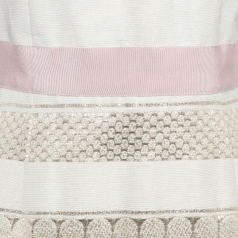 Giambattista Valli Off White Lurex Brocade Striped Cotton Sleeveless Dress M For Sale 5