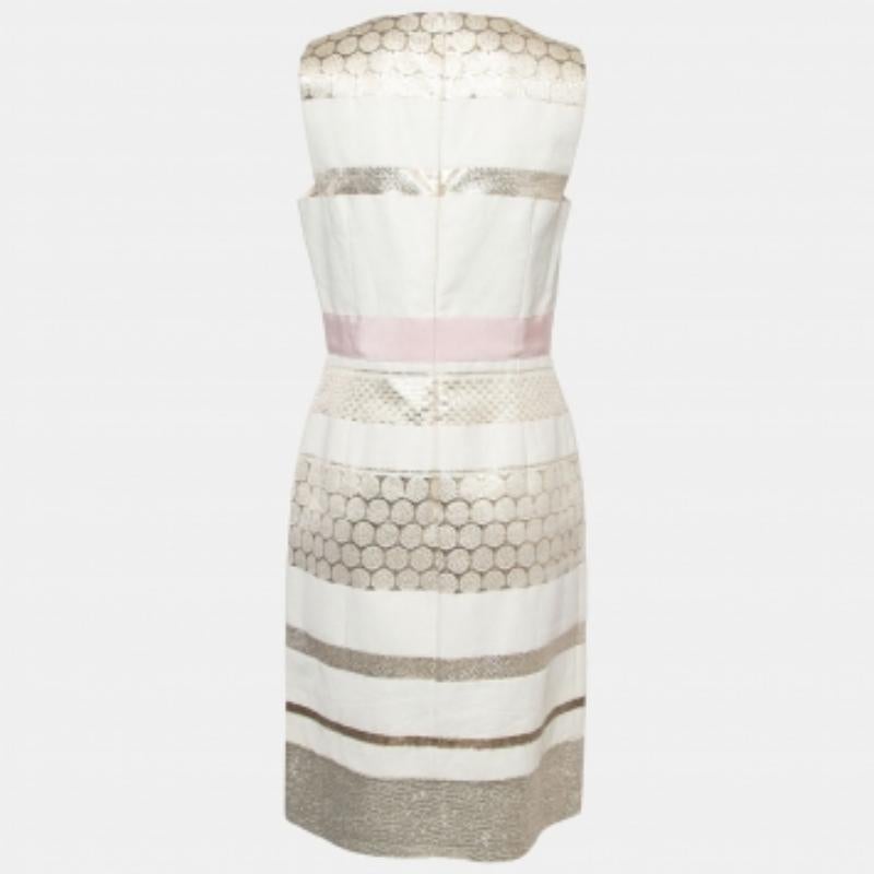 Giambattista Valli Off White Lurex Brocade Striped Cotton Sleeveless Dress M For Sale 6