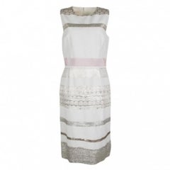 Giambattista Valli Off White Lurex Brocade Striped Cotton Sleeveless Dress M