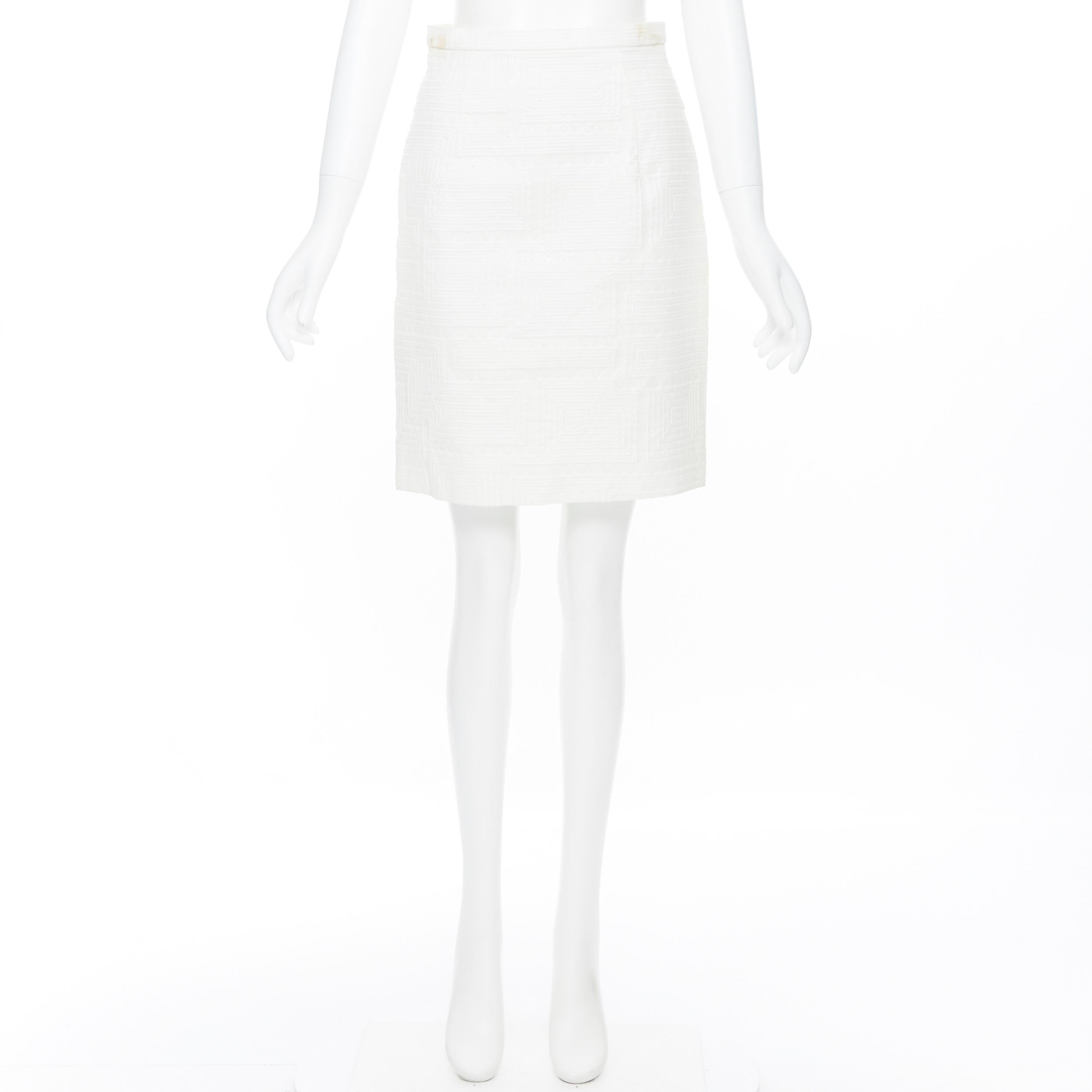GIAMBATTISTA VALLI P15 white cotton geometric jaquard short skirt XXS 26