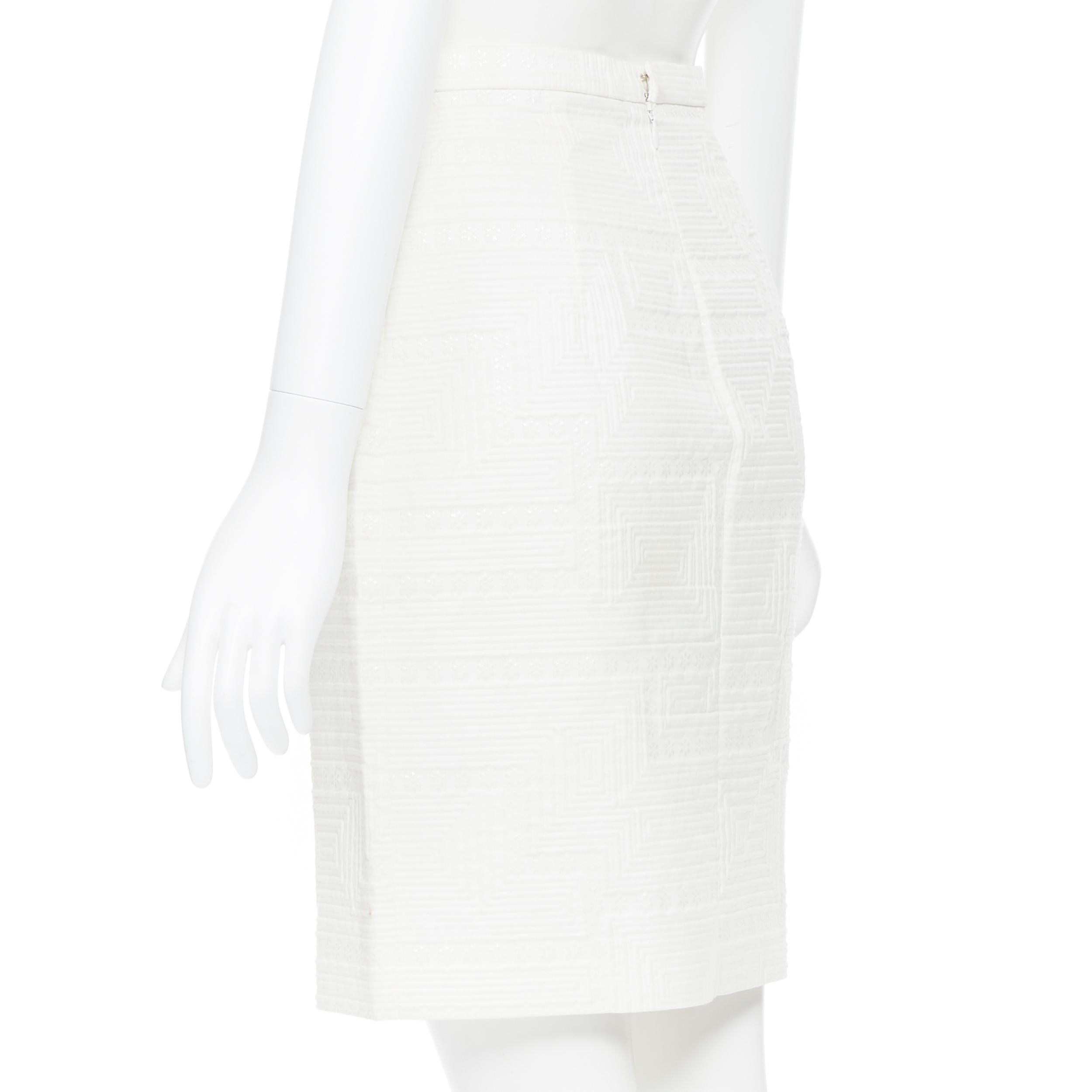 Gray GIAMBATTISTA VALLI P15 white cotton geometric jaquard short skirt XXS 26