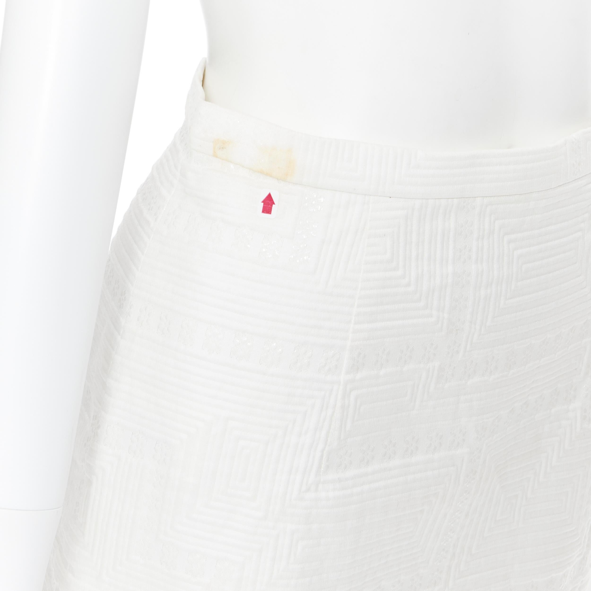 Women's GIAMBATTISTA VALLI P15 white cotton geometric jaquard short skirt XXS 26