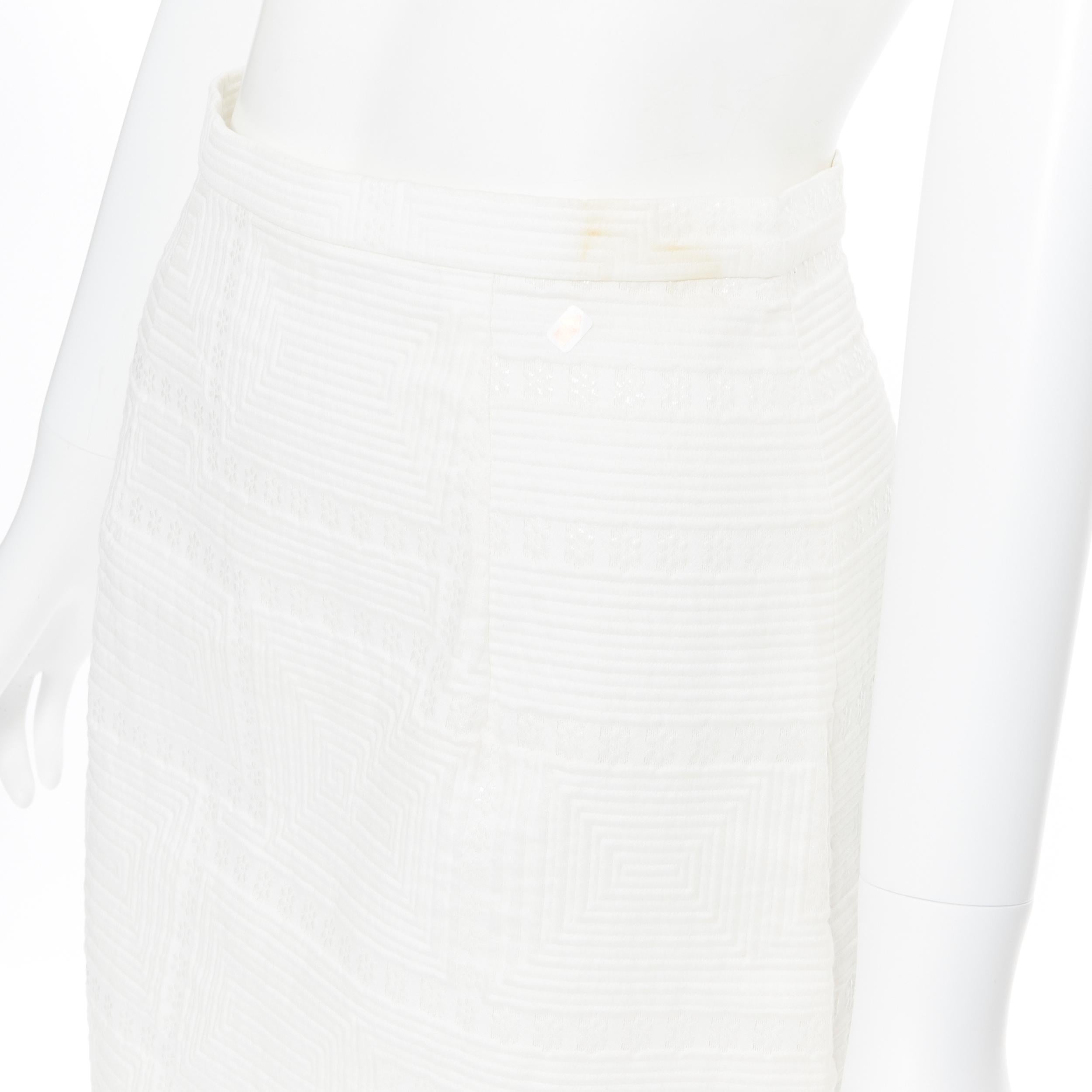 GIAMBATTISTA VALLI P15 white cotton geometric jaquard short skirt XXS 26