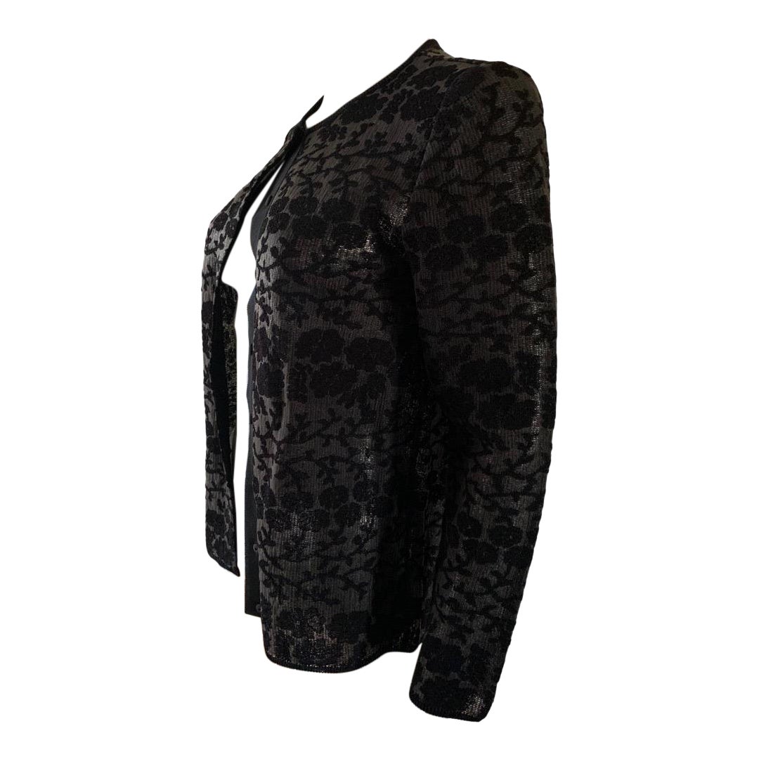 Nero Giambattista Valli Paris Giacca in maglia jacquard floreale nera, Italia NWT Taglia Large in vendita