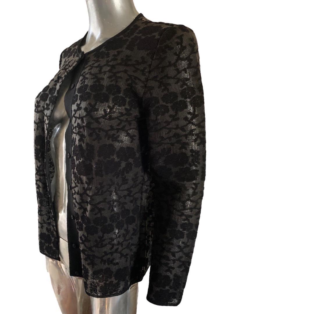 Giambattista Valli Paris Black Floral Jacquard Knit Jacket, Italy NWT Size Large For Sale 1