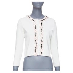 GIAMBATTISTA VALLI petal bead trim white viscose blend cardigan IT38 XXS