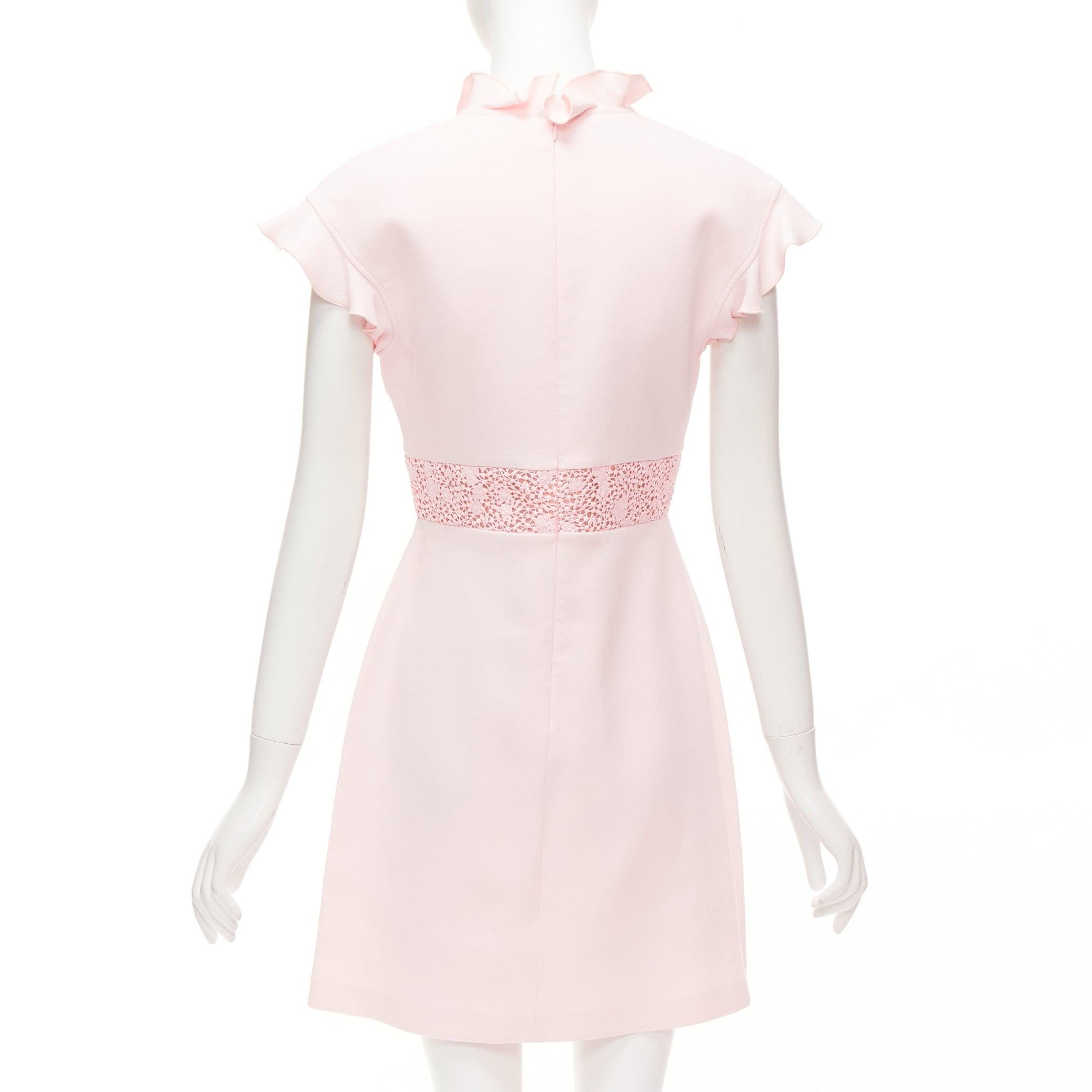 Women's GIAMBATTISTA VALLI pink cotton crepe ruffle lace insert fit flare dress IT42 M For Sale