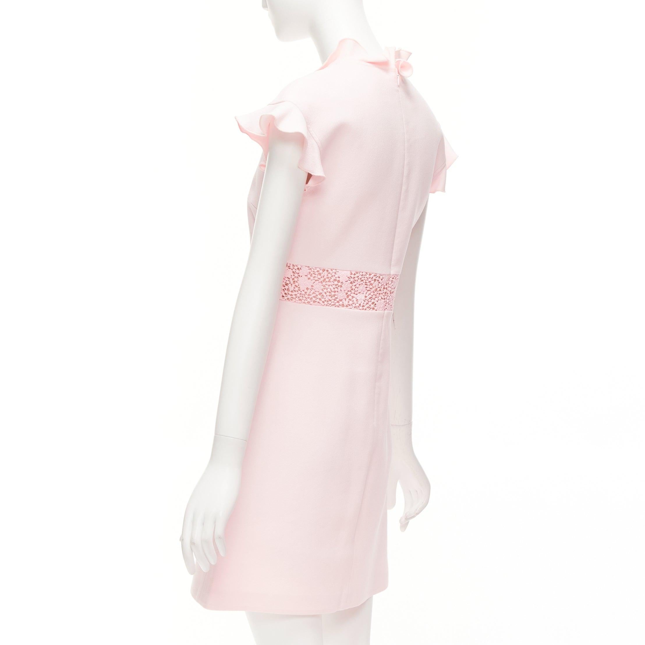 GIAMBATTISTA VALLI pink cotton crepe ruffle lace insert fit flare dress IT42 M For Sale 1