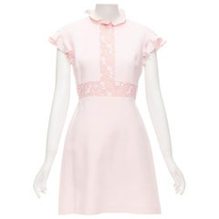 GIAMBATTISTA VALLI pink cotton crepe ruffle lace insert fit flare dress IT42 M