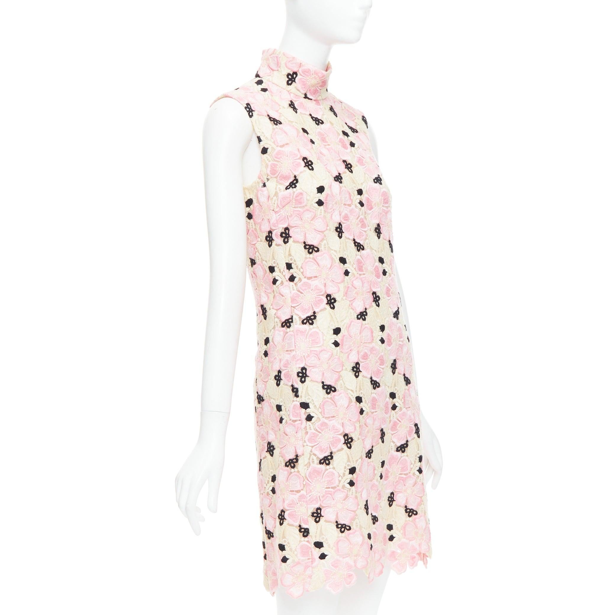 White GIAMBATTISTA VALLI pink cream floral guipure lace mock neck dress IT38 XXS For Sale