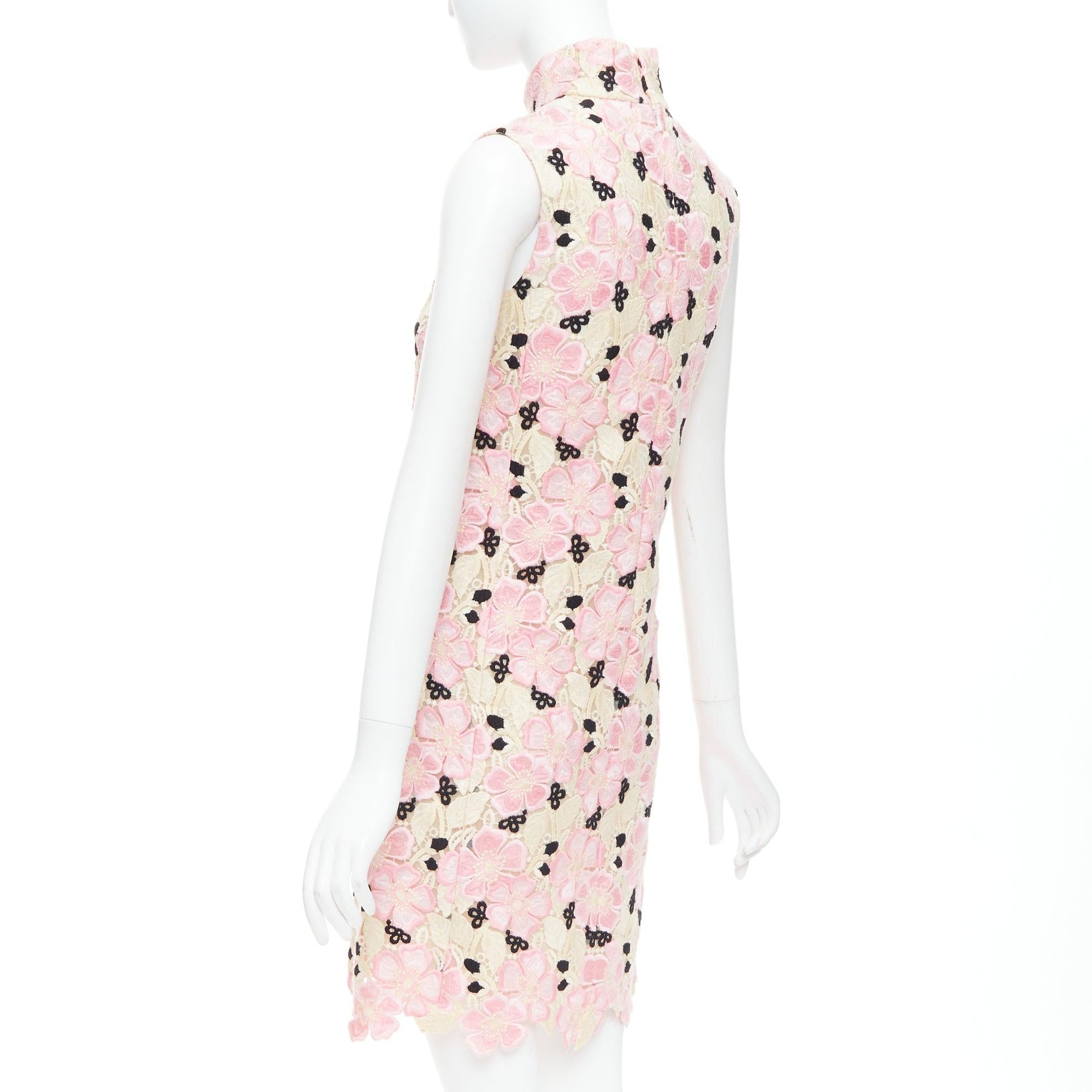 GIAMBATTISTA VALLI pink cream floral guipure lace mock neck dress IT38 XXS For Sale 1
