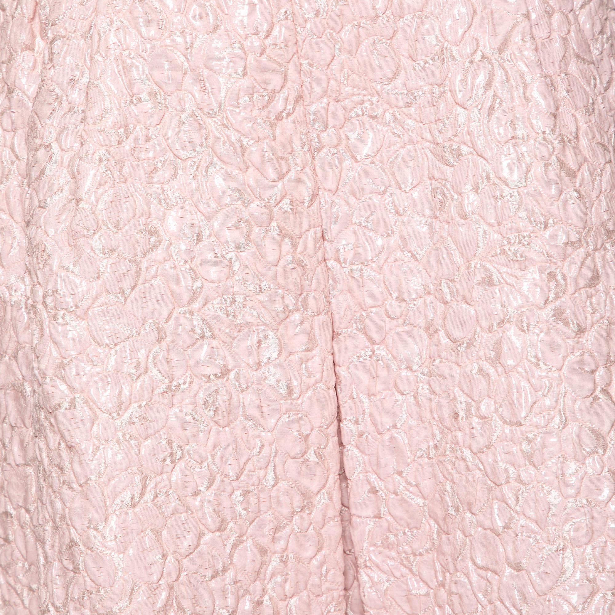 Beige Giambattista Valli Pink Floral Jacquard Pleated Mini Skirt M For Sale
