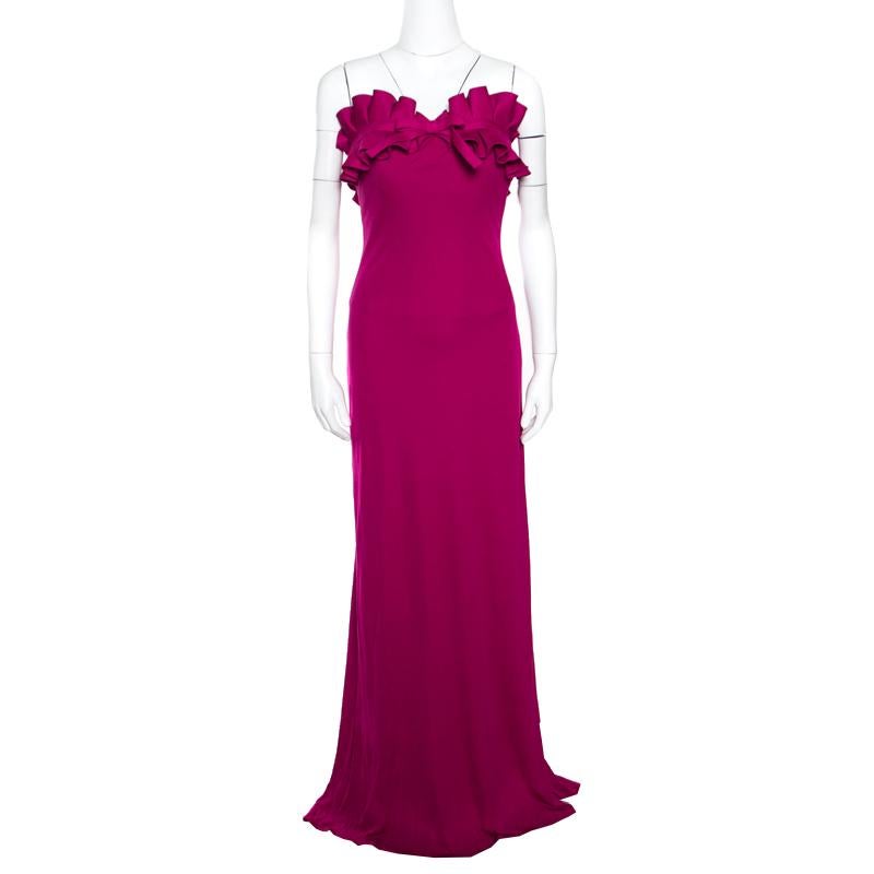 Giambattista Valli Pink Silk Jersey Ruffled Bodice Strapless Gown M