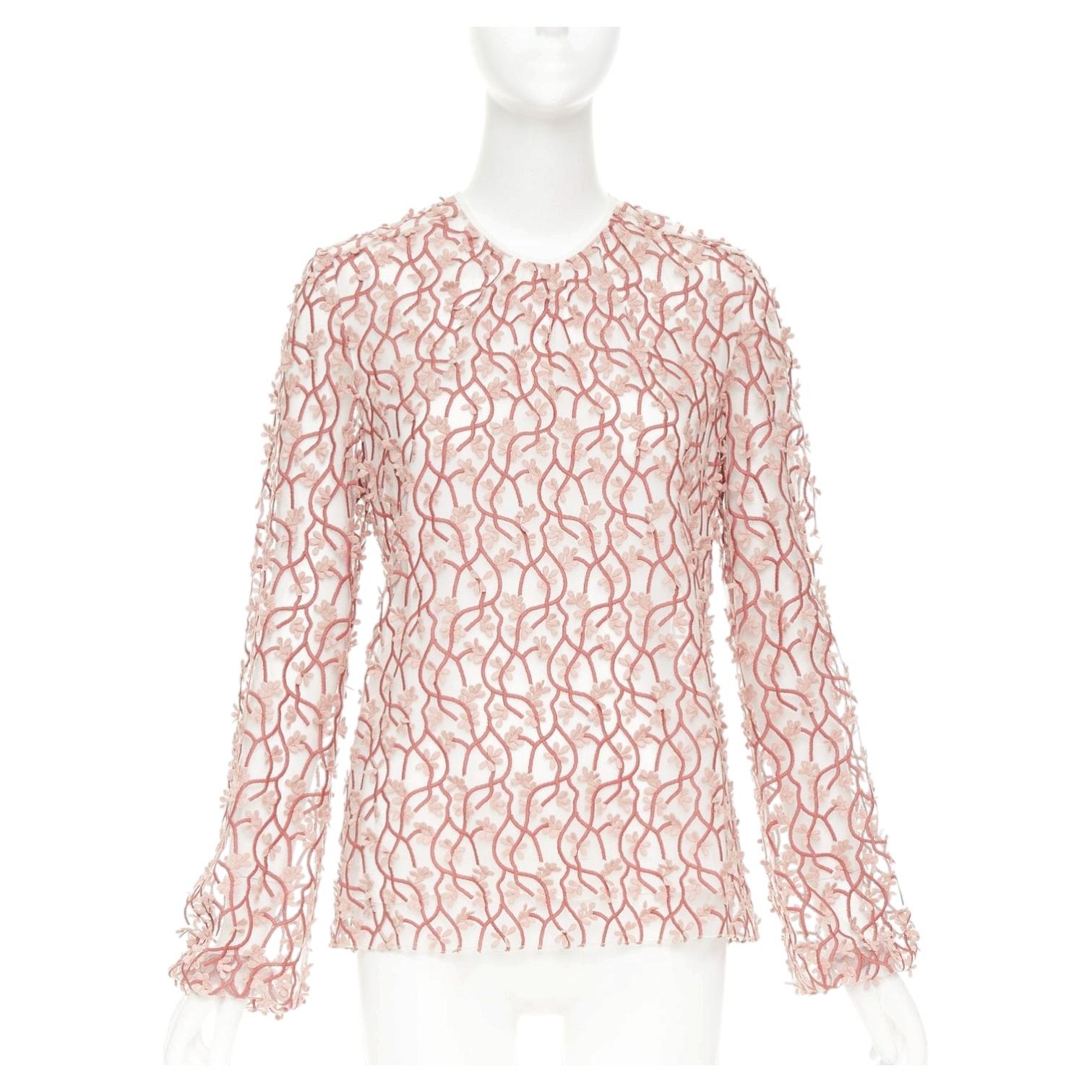 GIAMBATTISTA VALLI rosa-weißes, blütenbesticktes, durchsichtiges Treillage-Top IT40 S im Angebot