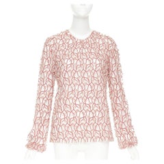 GIAMBATTISTA VALLI rosa bianco petali ricamati Treillage top velato IT40 S