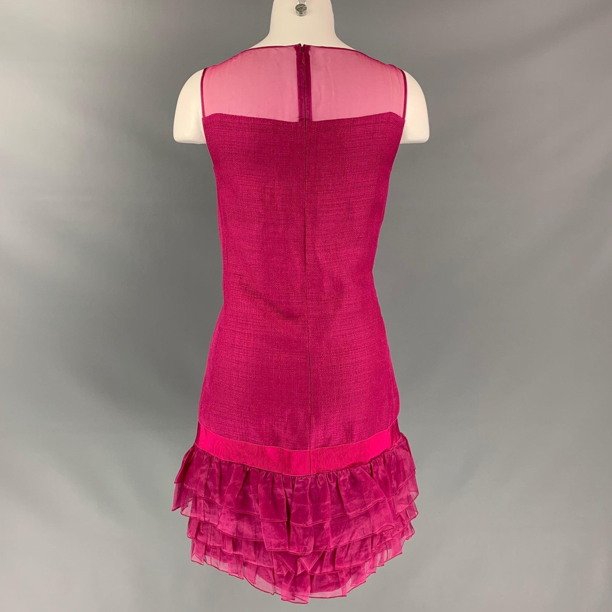 GIAMBATTISTA VALLI Raspberry Size XXS Linen & Viscose Dress In Good Condition For Sale In San Francisco, CA