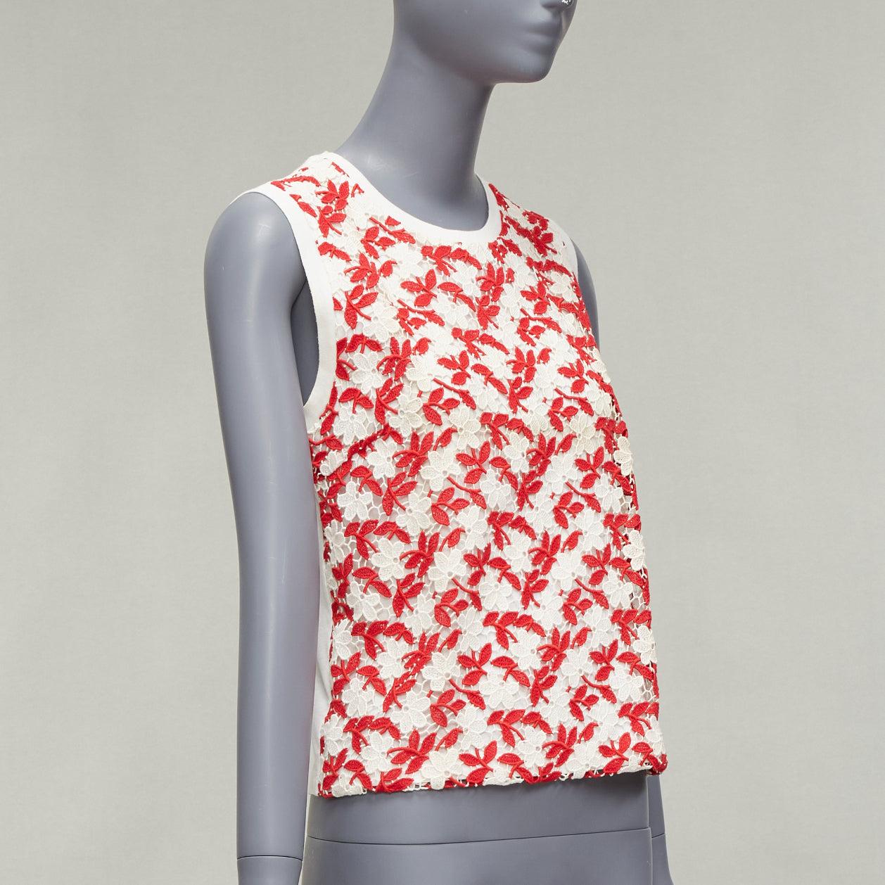 GIAMBATTISTA VALLI red cream lace cotton blend wide strap tank top IT38 XS In Fair Condition For Sale In Hong Kong, NT
