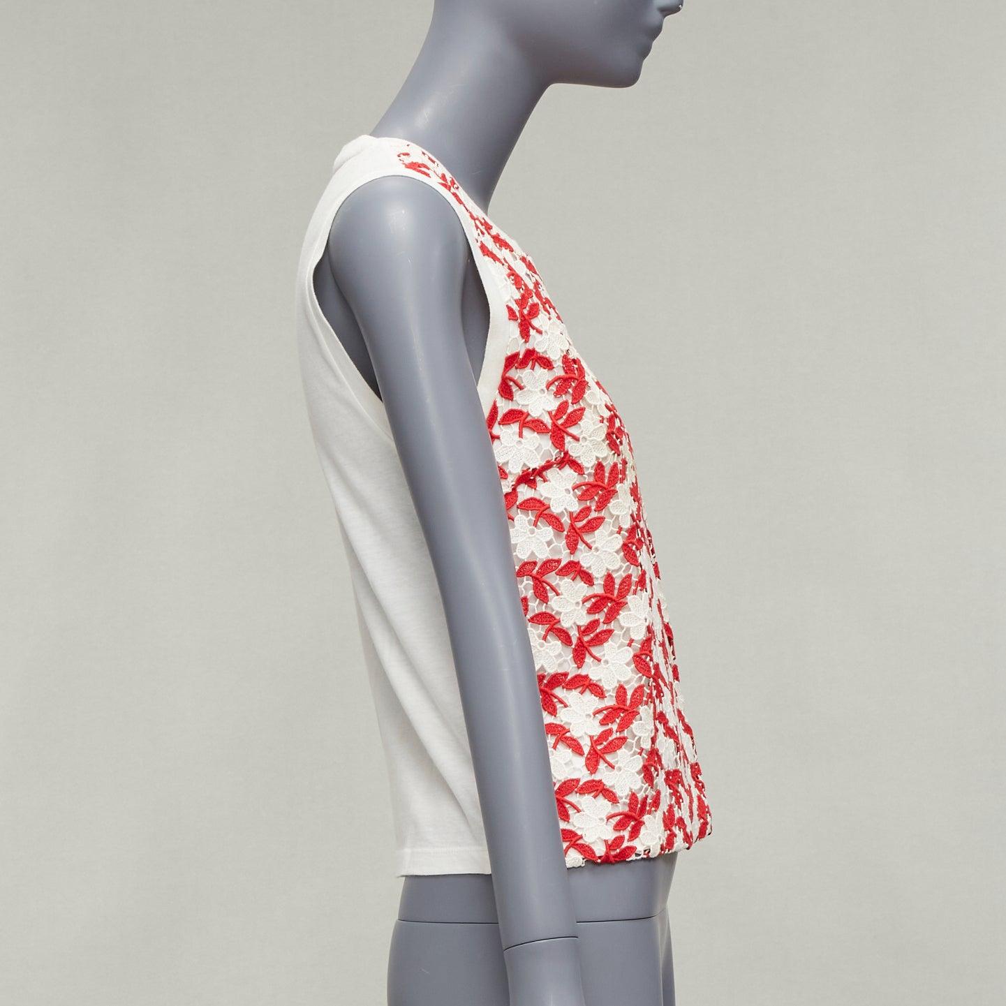 GIAMBATTISTA VALLI red cream lace cotton blend wide strap tank top IT38 XS In Fair Condition For Sale In Hong Kong, NT