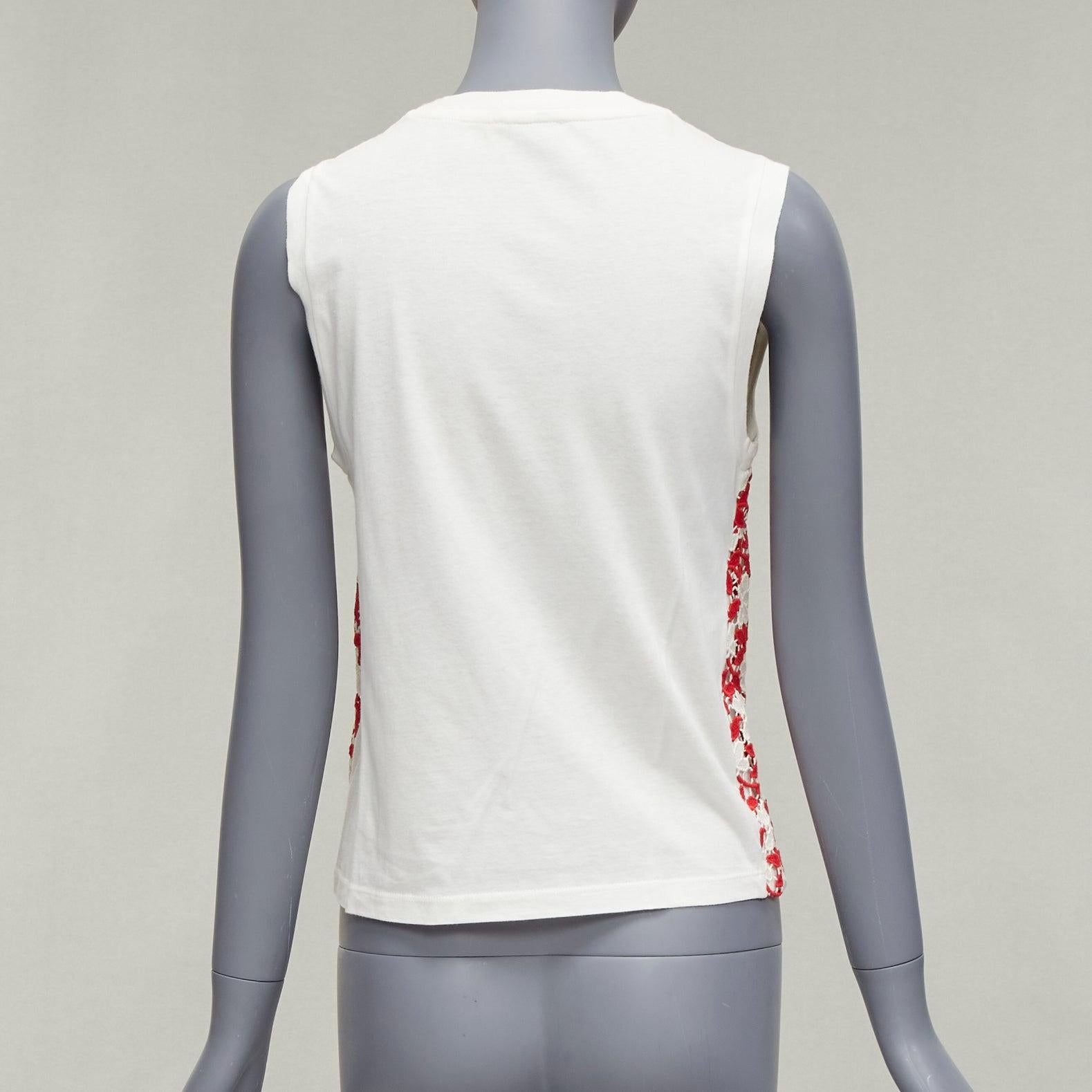Women's GIAMBATTISTA VALLI red cream lace cotton blend wide strap tank top IT38 XS For Sale