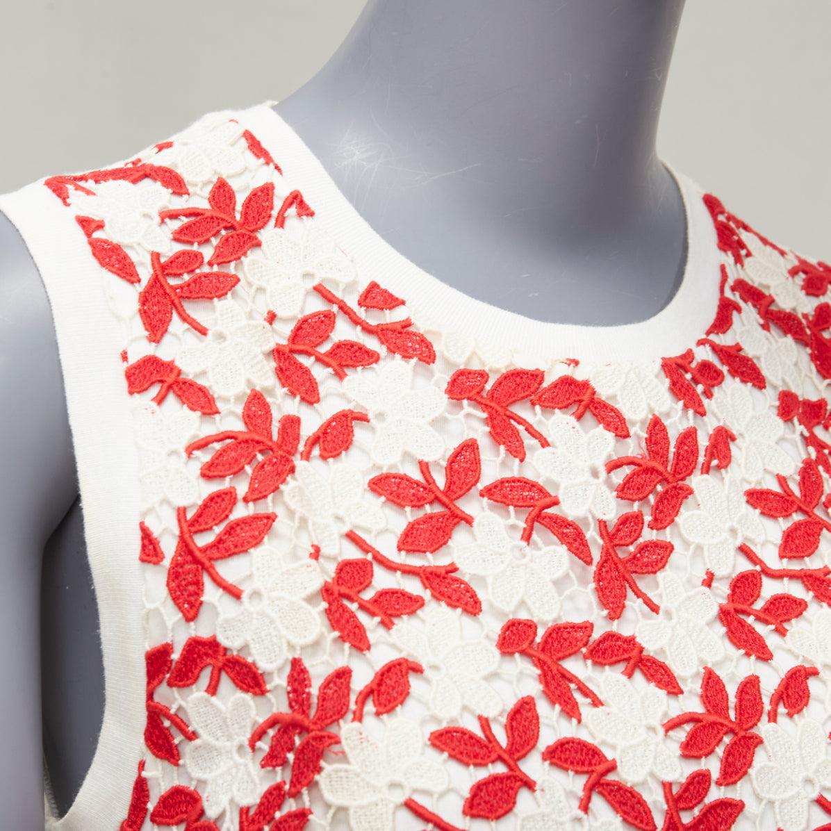 GIAMBATTISTA VALLI red cream lace cotton blend wide strap tank top IT38 XS For Sale 2