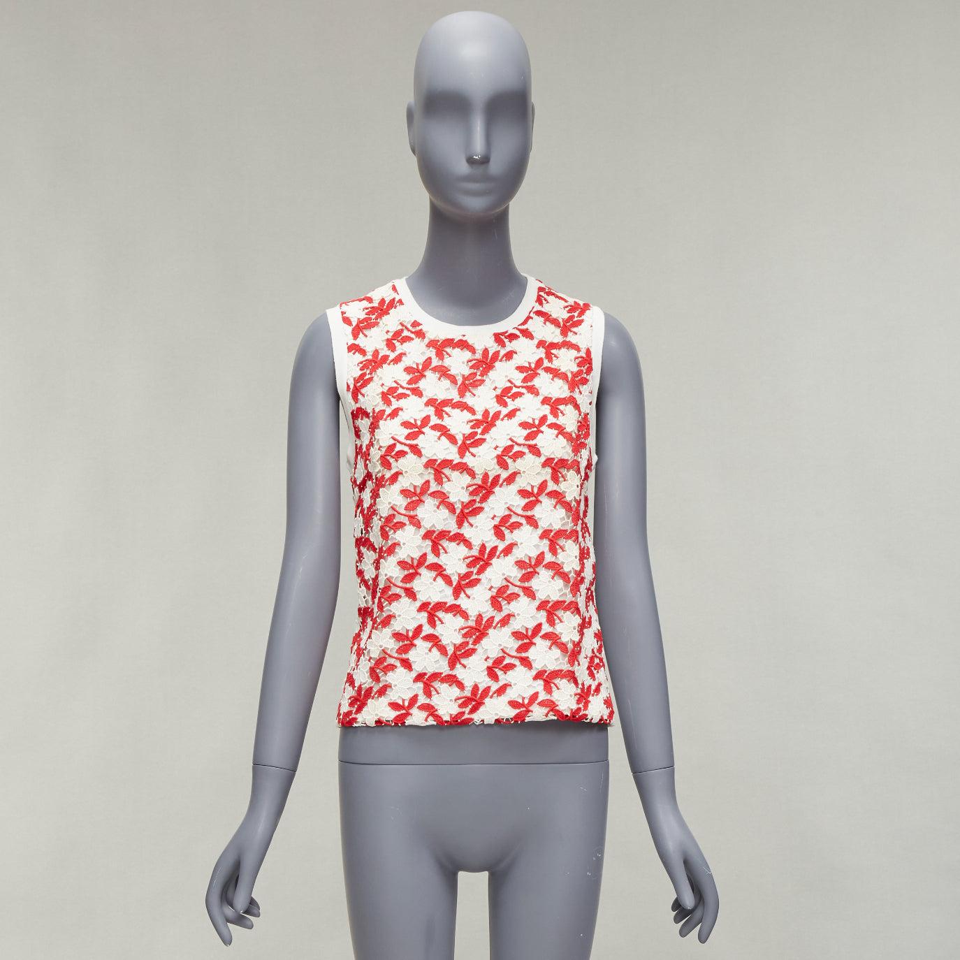 GIAMBATTISTA VALLI red cream lace cotton blend wide strap tank top IT38 XS For Sale 4