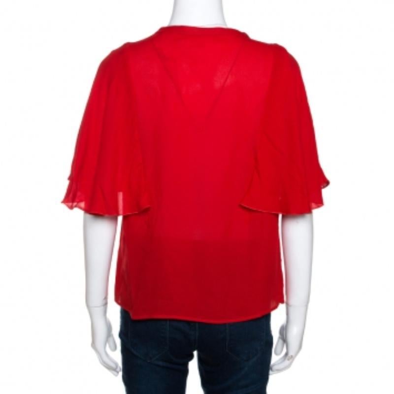 Rouge Giambattista Valli haut cape à volants en crêpe rouge M en vente