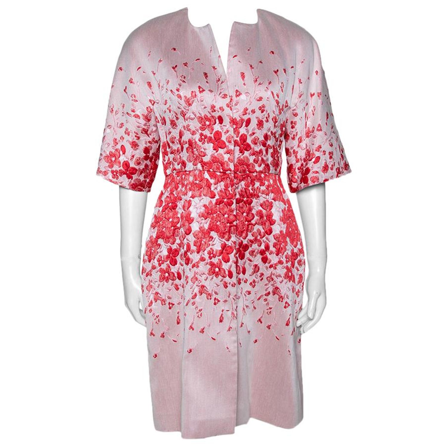 Giambattista Valli Red Floral Jacquard Caban Coat XS For Sale at 1stDibs