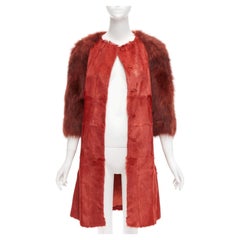 GIAMBATTISTA VALLI red genuine fur patchwork contrast raglan sleeve long coat