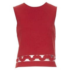 Giambattista Valli, gilet in maglia di viscosa rossa con orlo jacquard trasparente  top XXS