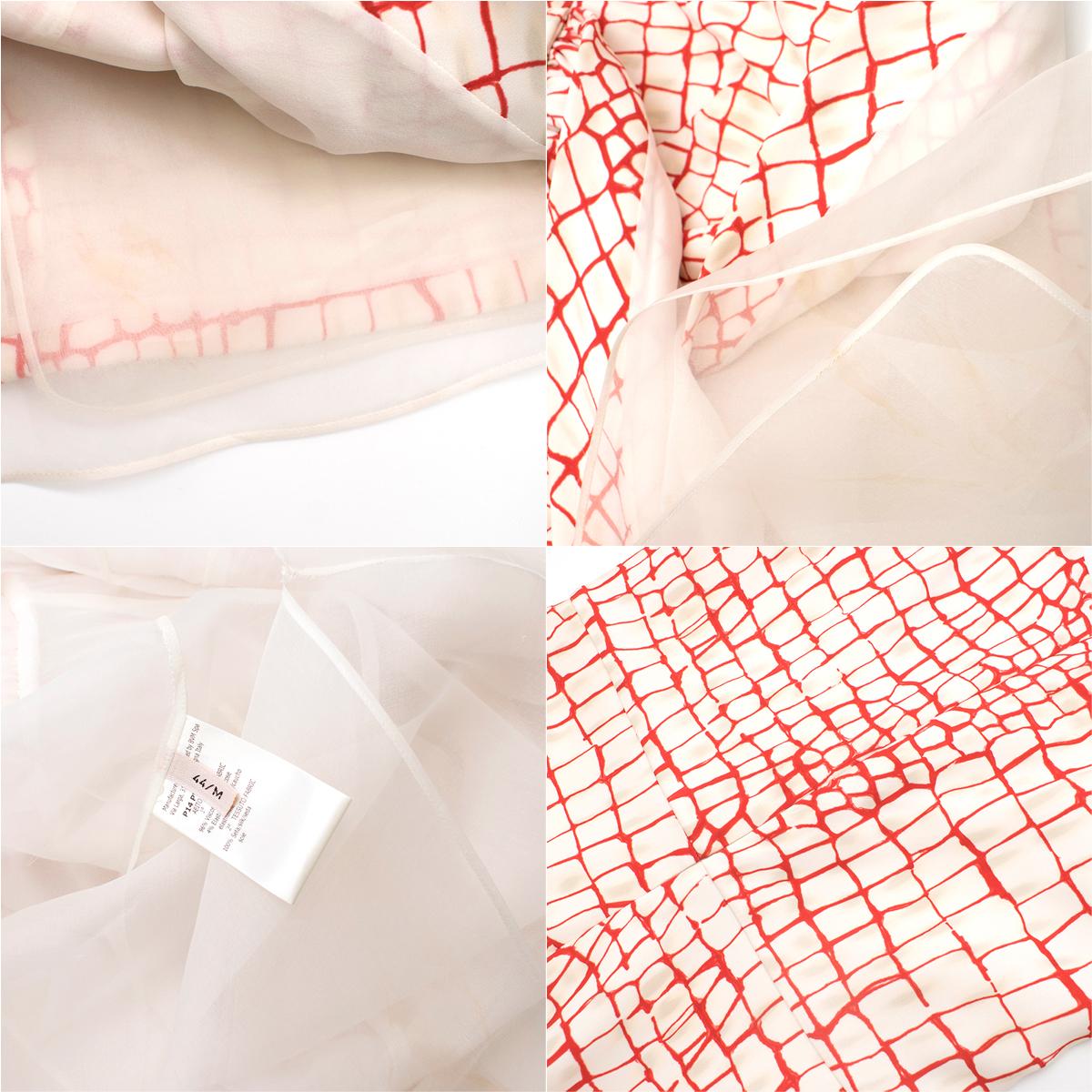Giambattista Valli Red & White Draped Sheer Panel Sleeveless Dress It 44 6