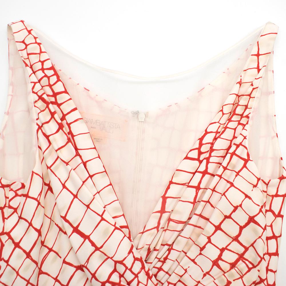 Giambattista Valli Red & White Draped Sheer Panel Sleeveless Dress It 44 1