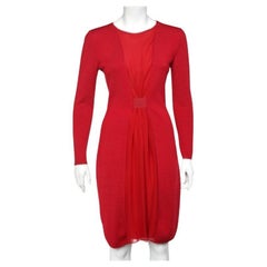 Giambattista Valli Red Wool & Pleated Silk Paneled Midi Dress XS