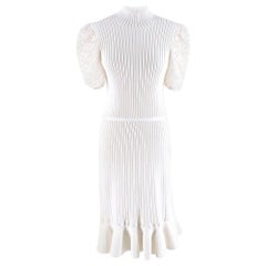 Giambattista Valli Ribbed Lace Sleeve White Dress IT 44