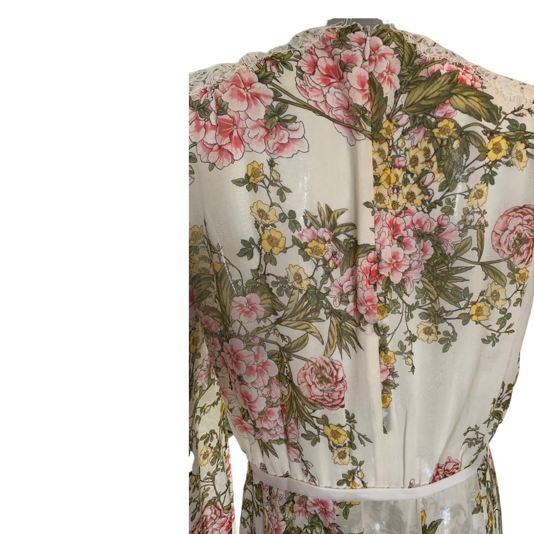 Brown Giambattista Valli France Collection Silk Floral & Lace Dress Made Italy Size 6