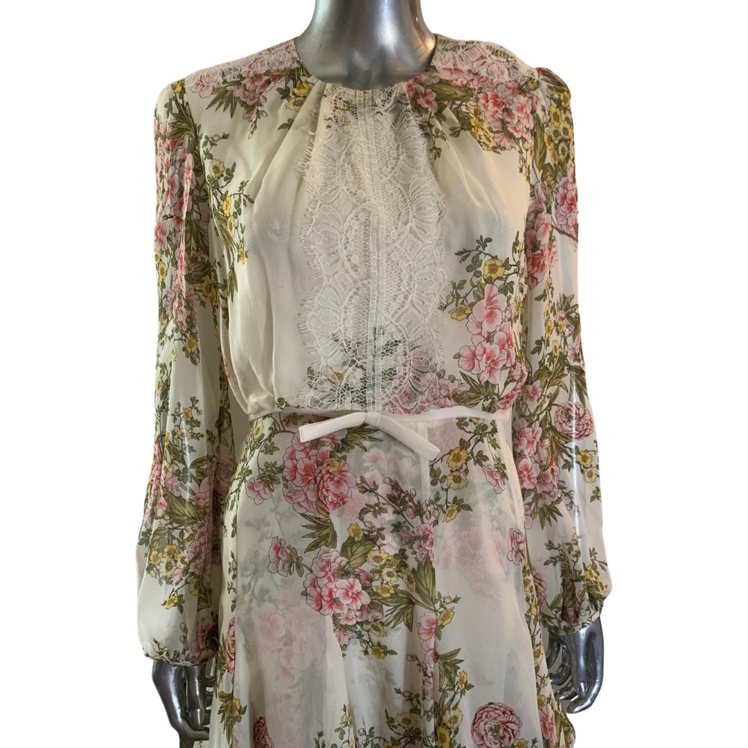 Giambattista Valli France Collection Silk Floral & Lace Dress Made Italy Size 6 In Good Condition In Palm Springs, CA