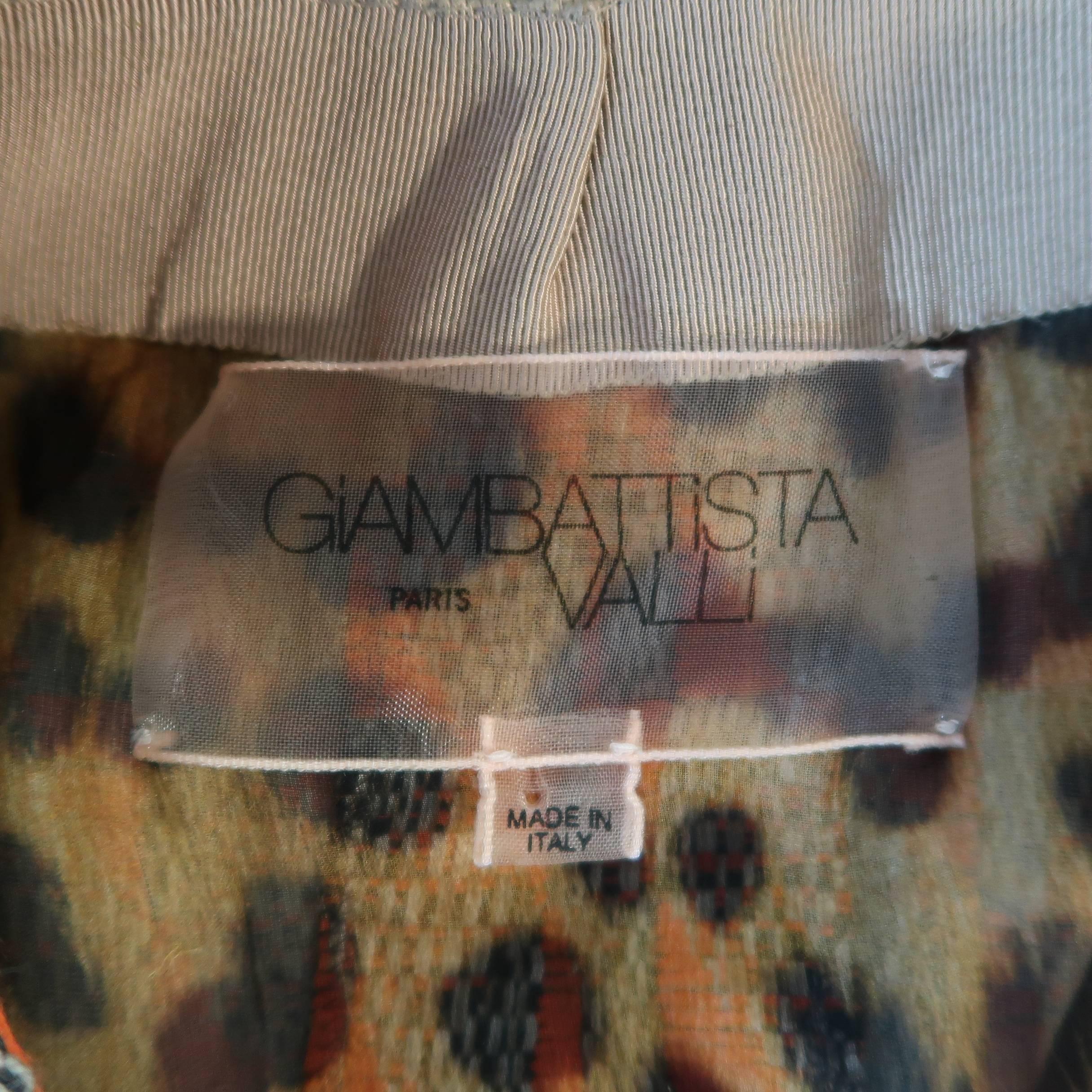Giambattista Valli Orange Leopard Print Sleeve Beaded Feather Trim Dress 6