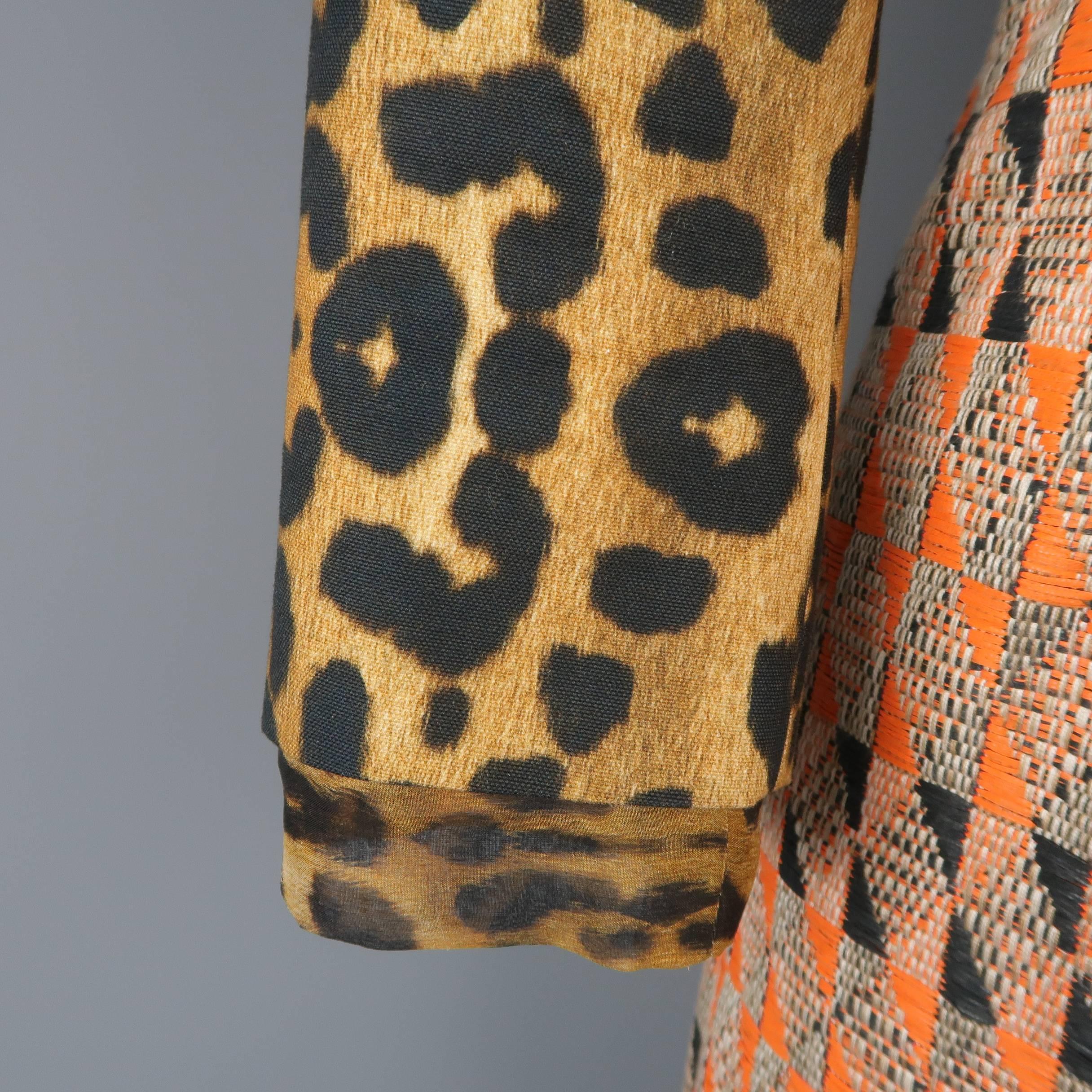 Women's Giambattista Valli Orange Leopard Print Sleeve Beaded Feather Trim Dress