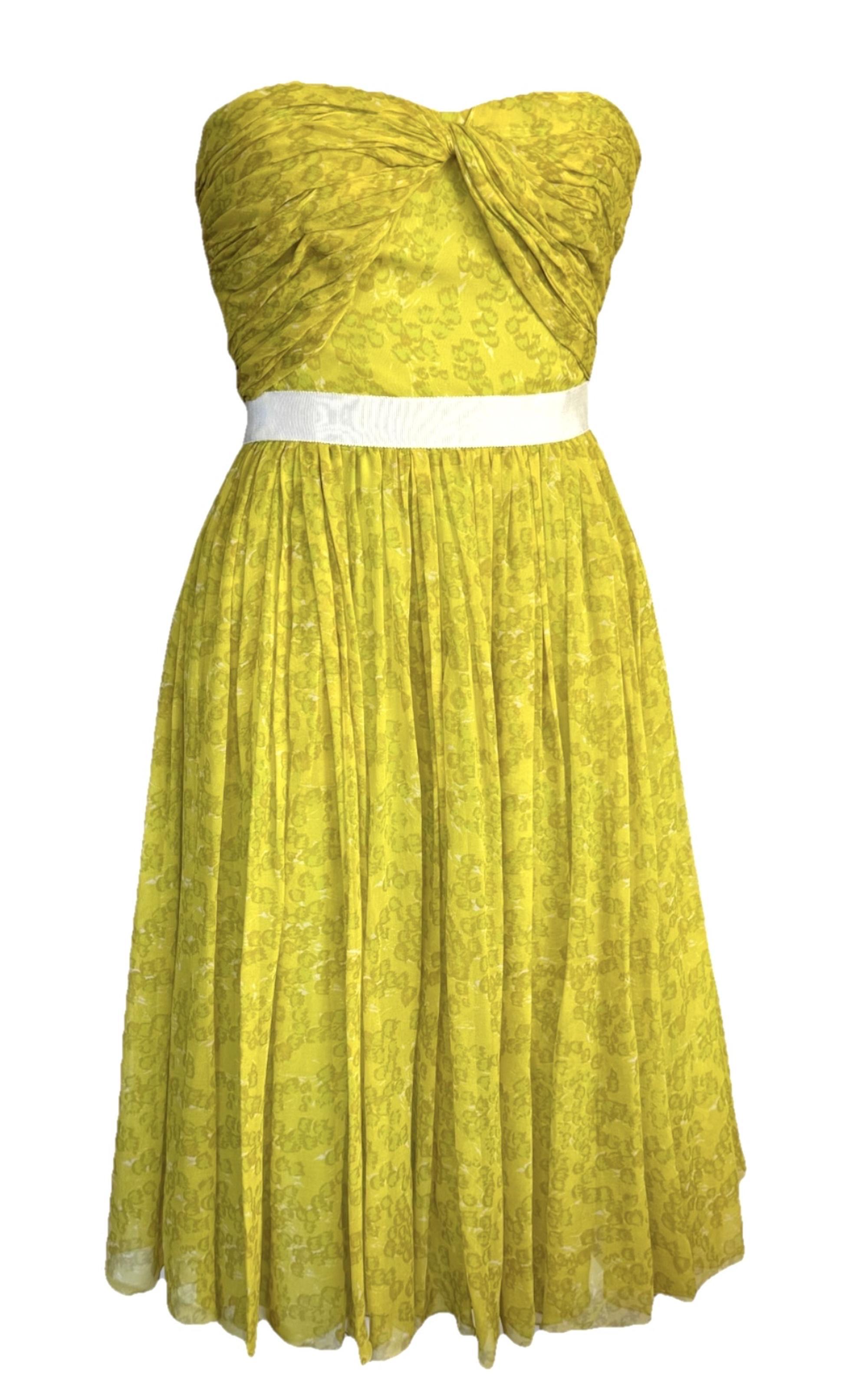 Giambattista Valli S/S 2012 Robe corset en mousseline de soie florale jaune en vente 1