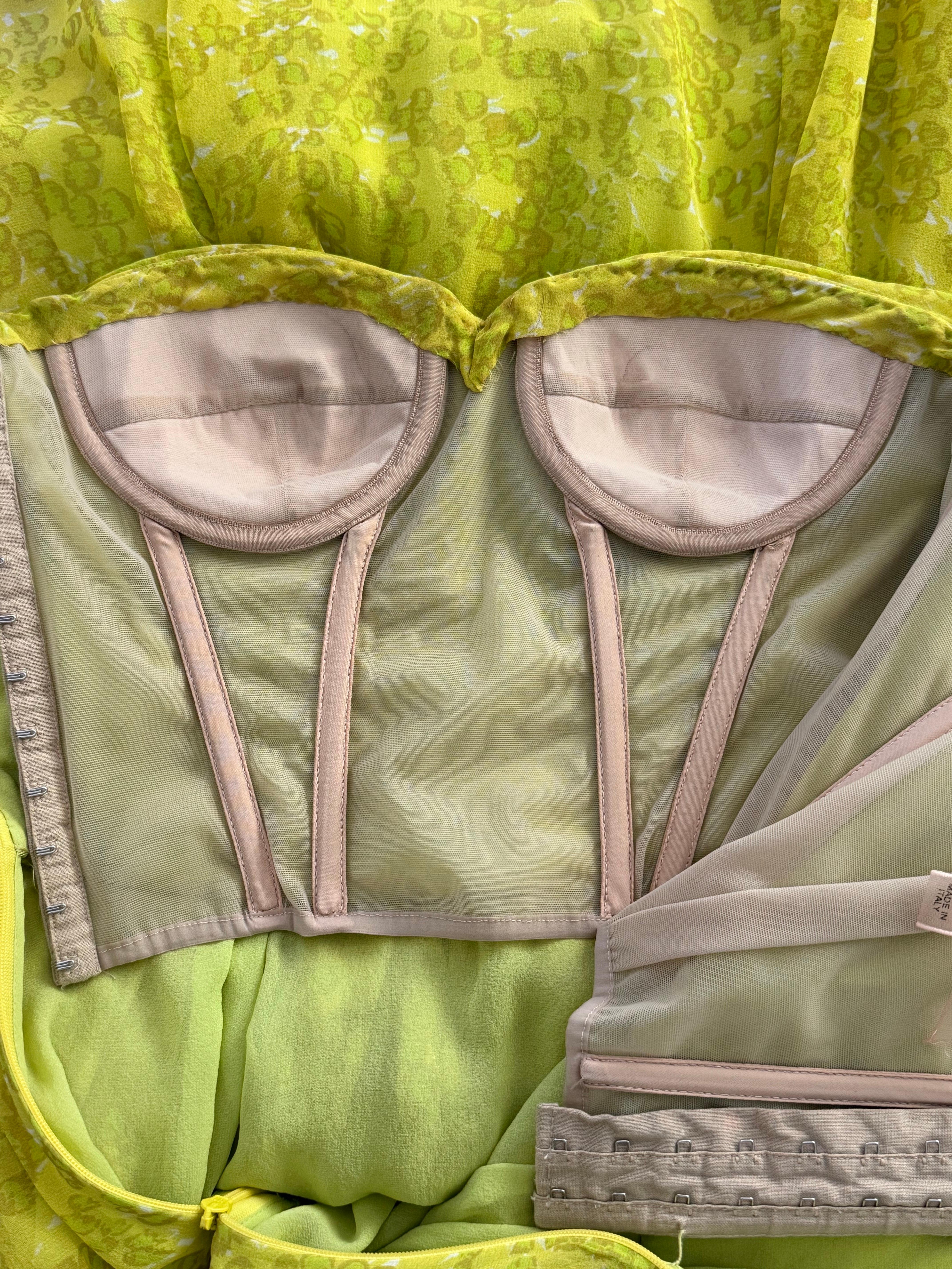 Giambattista Valli S/S 2012 Robe corset en mousseline de soie florale jaune en vente 4