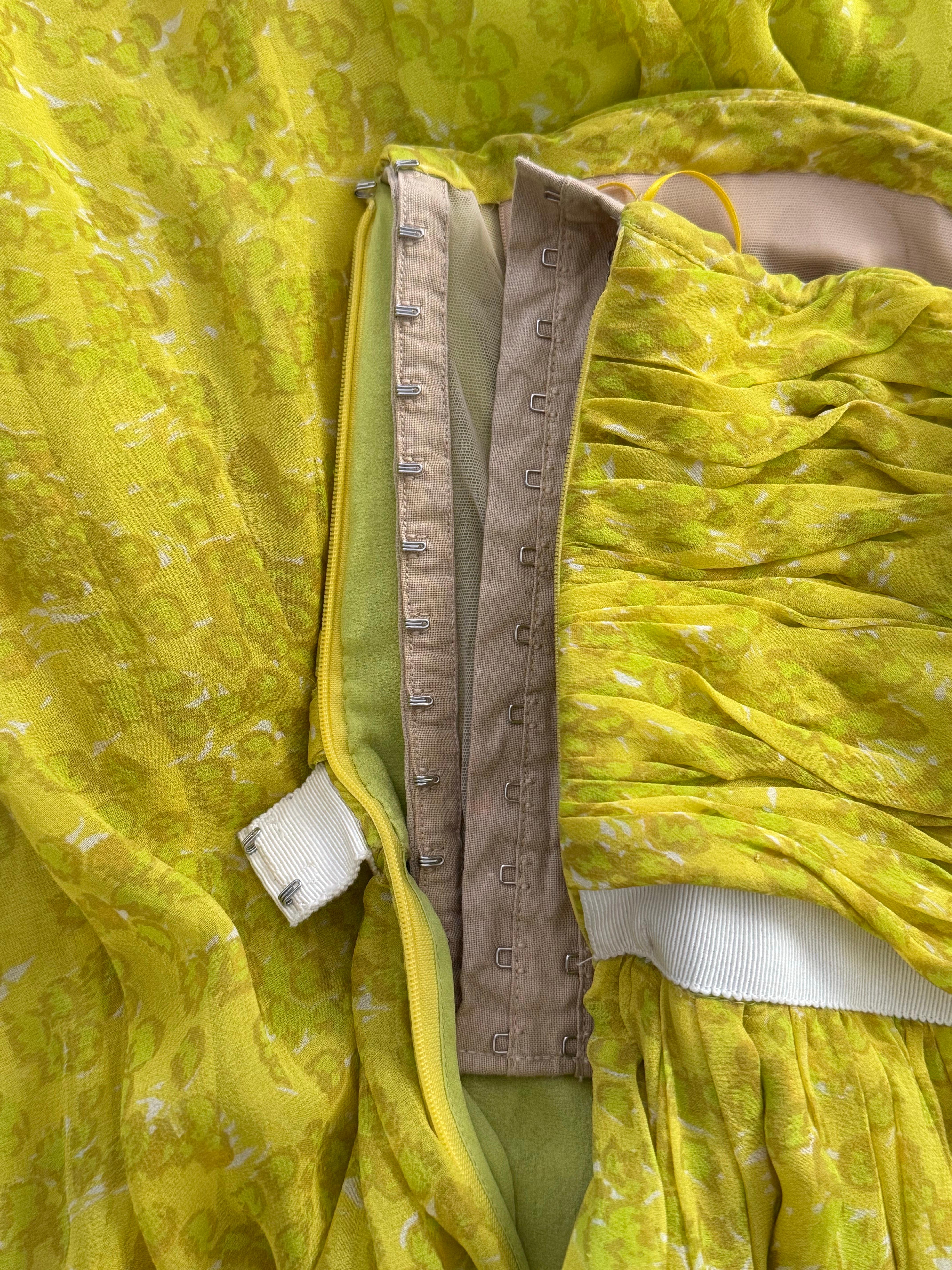 Giambattista Valli S/S 2012 Robe corset en mousseline de soie florale jaune en vente 5