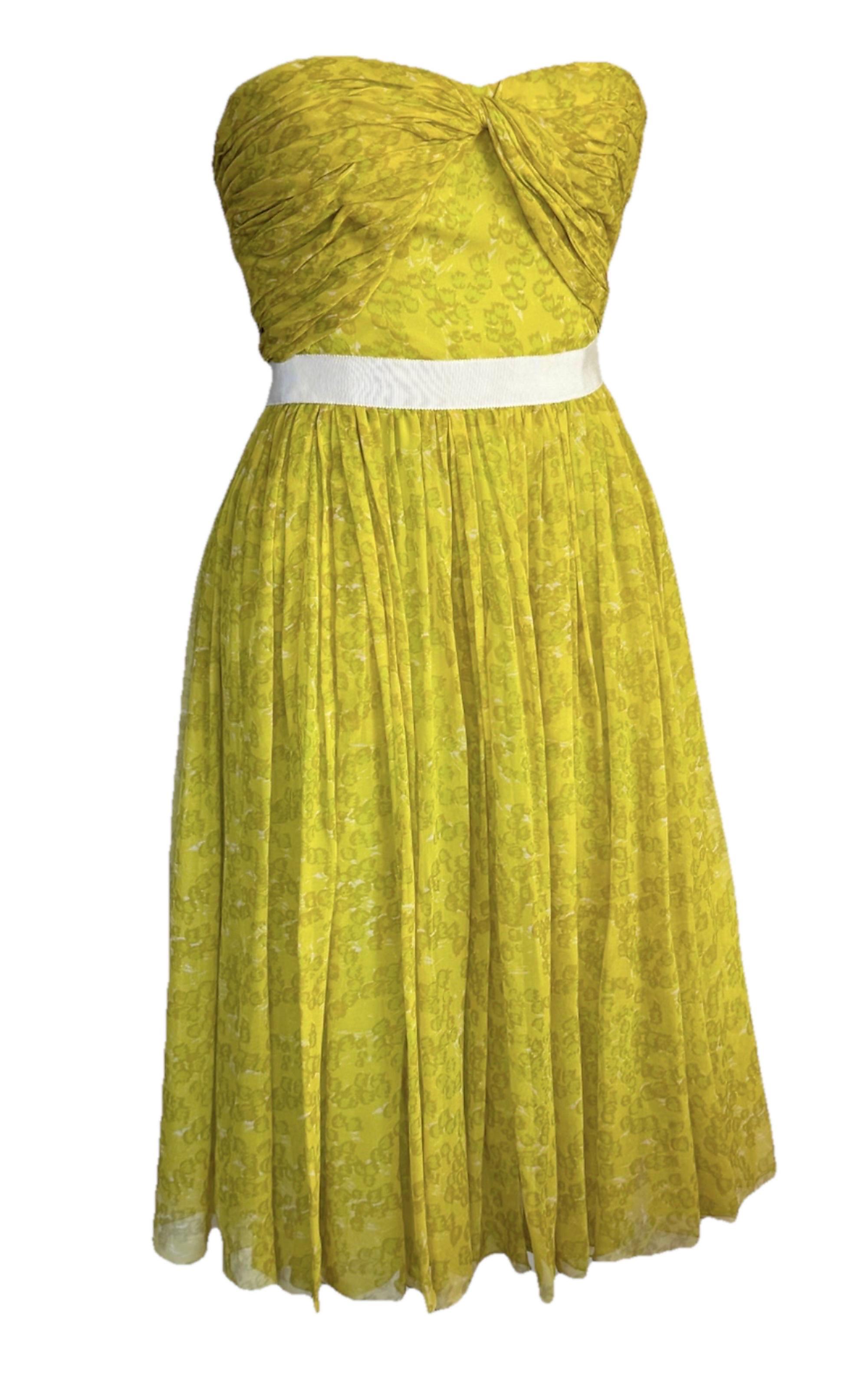 Giambattista Valli S/S 2012 Robe corset en mousseline de soie florale jaune en vente
