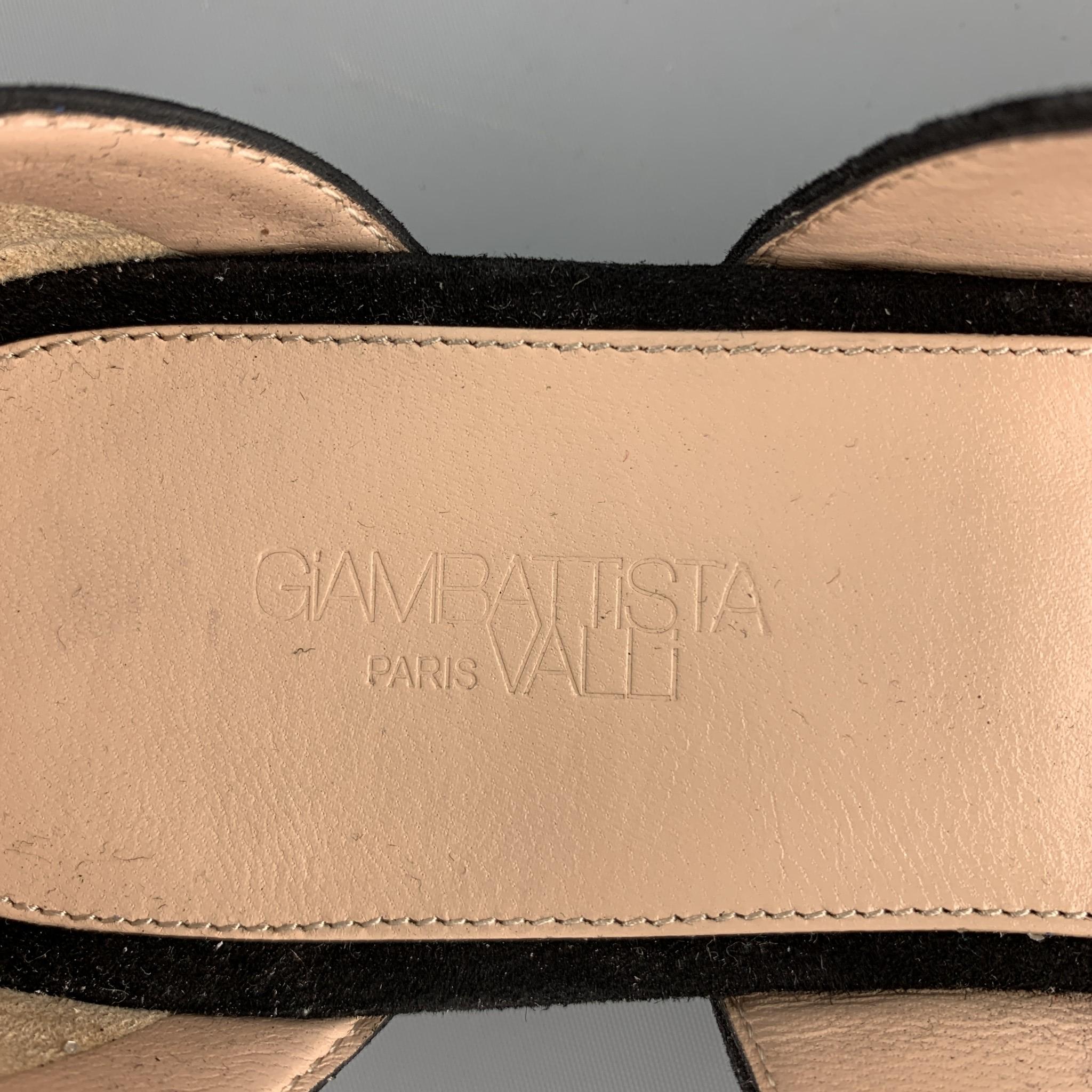 GIAMBATTISTA VALLI S/S 2016 Size 8 Black Suede Glitter Gladiator Sandals 1