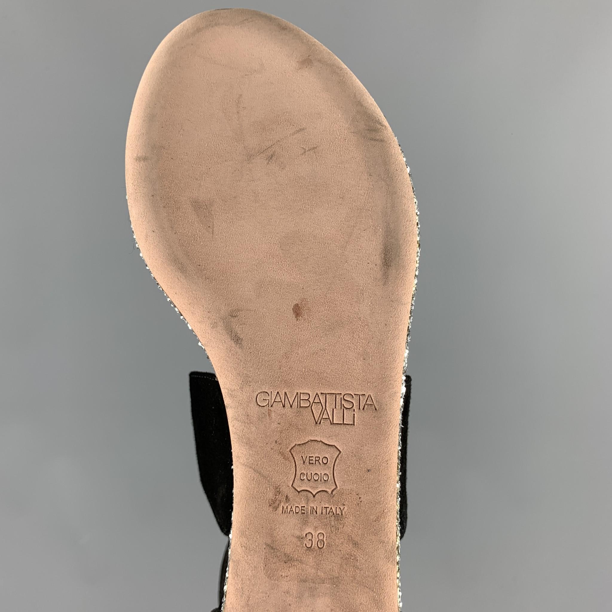 GIAMBATTISTA VALLI S/S 2016 Size 8 Black Suede Glitter Gladiator Sandals 2