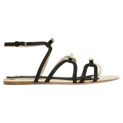 Giambattista Valli sandales EU38 Black gold Flats Sandals UK5 UK7.5 New