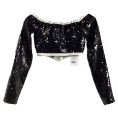 Top corto con spalle scoperte e paillettes di Giambattista Valli, in poliestere nero