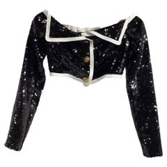 Top corto con spalle scoperte e paillettes di Giambattista Valli, in poliestere nero
